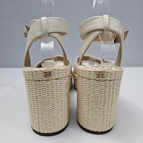 NEW Sam Edelman Immie Sandal Womens 10 Chunky Platform Block Heel Cream Leather - Picture 9 of 13
